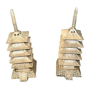 1960s Japanese STERLING Silver Pagoda Pair Salt & Pepper Shakers Marked - Picture 1 of 6