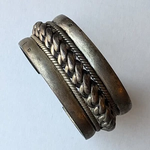 Vintage Egyptian Silver Bedouin Braided Rope Pattern Cuff Bracelet Heavy 122g - Picture 1 of 11