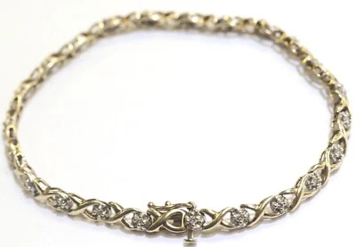 10k Yellow Gold 7.25" Natural Round .46ct Diamond Women Tennis XO Bracelet 5.5g - Image 1 of 4