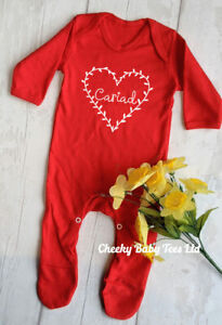 Cariad Welsh Baby Grow Sleepsuit,Welsh Baby Clothes, Cariad Love Red Babygrow