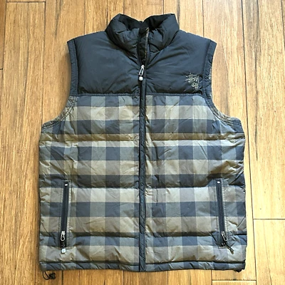 Stussy Puffer Down Feather Vest Men XL Plaid Checkered Jacket Burly Gear Vintage - Image 1 of 4