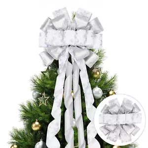 Christmas Tree Topper Bow, 53X13 Inches Xmas Large Toppers Bows, Silver Polye... - Picture 1 of 12