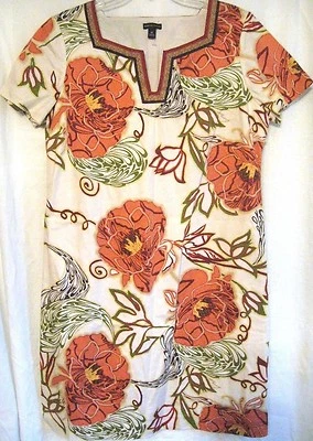 Sheath Dress Retro Look Size 14 Fully Lined Tunic Floral Print Dana Buchman - Image 1 of 4