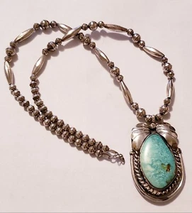 Cadena Collar Colgante Retro Plata Esterlina Verde Turquesa 22 IN - Imagen 1 de 8