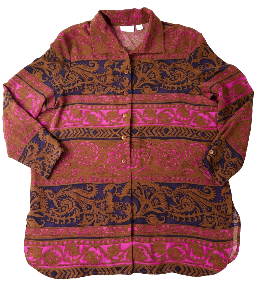 Camisa De Colección Dana Buchman Para Mujer 16 Multicolor Floral 100% Seda Boho Foto 1 de 4