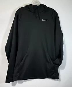 Nike Dry Fit Black Hoodie Gray Swoosh Men’s Large Drawstring - Picture 1 of 7