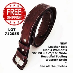 CINTURA PELLE MARRONE LAVORATA UNISEX UOMO DONNA 36" x 1-7/16" larghezza NUOVA 712055 - Foto 1 di 6