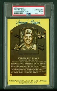 Johnny Bench Autographed Yellow Hall of Fame Plaque Postcard PSA/DNA Encased - Picture 1 of 2