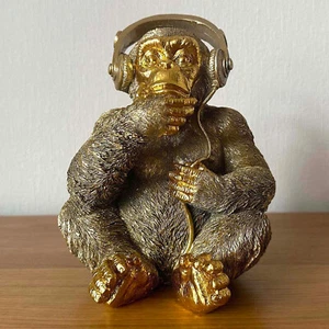 Banksy Style DJ Monkey Ornament Headphones Stunning Gold Quirky Resin 17cm Gift - Picture 1 of 9