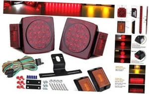 12V LED Trailer Lights Wiring Kit, Square Led Combination Stop Turn Tail - Picture 1 of 8