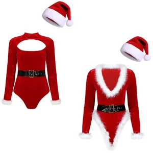 Womens Bodysuit With Belt And Hat Babydoll Xmas Party Outfit Bodycon Cutout - Picture 1 of 42