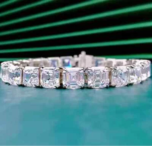 16 Ct Asscher Cut Diamond Lab-Created Unisex Tennis Bracelet 14K White Gold Over - Picture 1 of 4