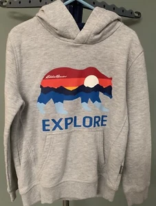 Eddie Bauer Kids Hooded Sweatshirt Gray Explore Sz XS 5/6 - Picture 1 of 4