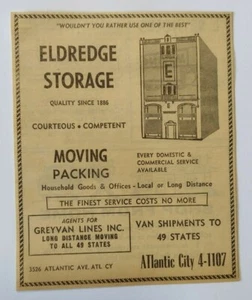 Anuncio de almacenamiento Eldredge 1959 Atlantic City, Nueva Jersey - Imagen 1 de 1