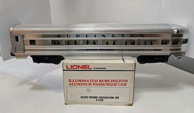 Lionel 6-9580 O Illuminated Aluminum Observation Car Burlington "Silver Veranda" - Image 1 of 4