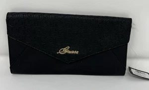 Guess Faux Leather Clutch Purse Slim Black Evening Bag FLAWS - Picture 1 of 24
