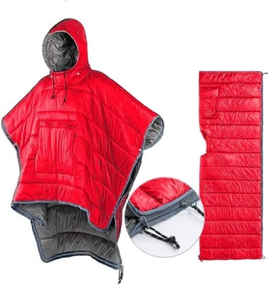 NEW Unbranded Thermal Poncho Wearable Hooded Blanket, Red $120 Foto 1 de 2