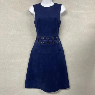 Antonio Melani Dress Sleeveless Navy Suede Retro Style 4 - Image 1 of 4