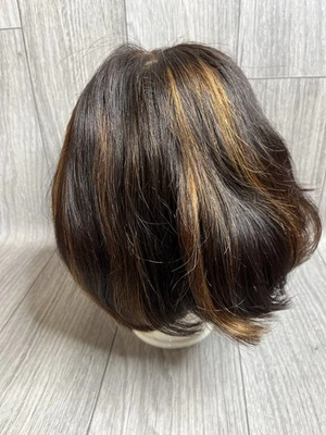 Peluca de cabello humano lacto corto usada 10 pulgadas negra 1B Highlights corte encaje C29 Foto 1 de 4