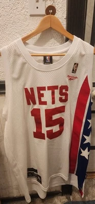 RARO DE COLECCIÓN NBA Reebok HWC Nueva Jersey Nets Vince Carter 15 Hombres XL COSIDO Estrellas Blanco Foto 1 de 4