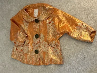 Blazer de Colección Tracy Reese Naranja/Rosa/Metálico Seda Floral Brocado~Talla 10~*RARO* Foto 1 de 4