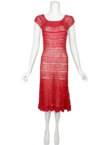 Vintage 1950s Dress Red Raffia Ribbon Handmade 40s 60s - Picture 1 of 6