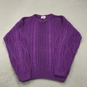VINTAGE Izod Lacoste maglione donna viola medio pescatore girocollo cavo anni 80 - Foto 1 di 8