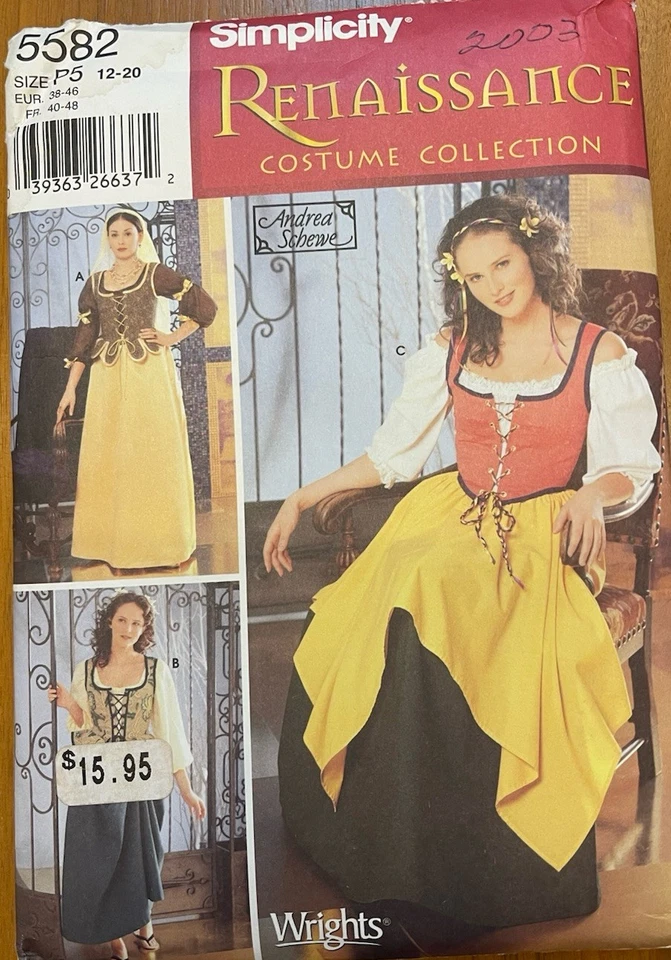 Simplicity Renaissance Pattern 5582 Bodice Gown Costume Size P5 12 to 20 Uncut - Image 1 of 4