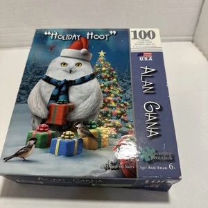 Alan Giana Holiday Hoot Eule Kardinal 100-teiliges Weihnachtspuzzle 9”x12” Neu - Bild 1 von 4