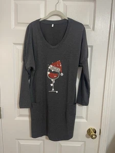 Damen Weihnachtspullover Schlafshirt/Kleid/Shirt/Tunika - dunkelgrau - Größe M - Bild 1 von 10