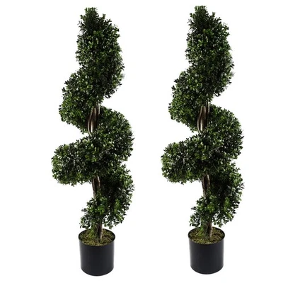 120cm Pair of Spiral Buxus Artificial Tree UV Resistant Outdoor Topiary - Image 1 of 4