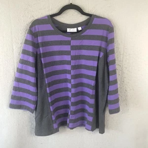 Denim & Company Shirt Womens XL Striped 3/4 Sleeve Stretch Casual Top - Picture 1 of 14