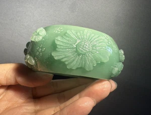 ¡Precio especial! Brazalete de jade dongling verde natural 58 mm/flor de tradición japonesa - Imagen 1 de 8