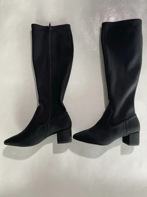 NEW- Size 7.5M Womens Alex Marie Zip Up Knee High Boots Chunk Heel Fabric Black - Image 1 of 4