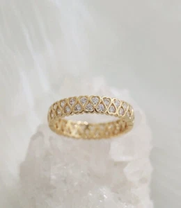 Double Row Broad Band Heart Shape Band Round Cut Moissanite Anniversary Ring - Picture 1 of 5