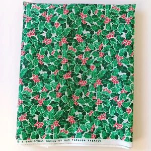 RJR Fashion Fabrics Green Holly Christmas Dozen Cotton Fabric 1.5yd x 45" - Picture 1 of 6
