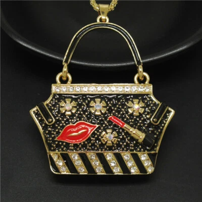 Moda Mujeres Amarillo Dama Bolso de Mano Lápiz Labial Cristal Colgante Cadena Collar Regalo Foto 1 de 4