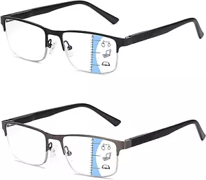 Missfive 2 Pack Mens Quality Progressive Multifocus Reading Glasses Blue Light B - Picture 1 of 7