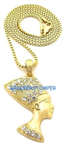 Nefertiti Egyptian Queen of the Nile Pendant with 24 Inch Long Box Link Necklace - Picture 1 of 6