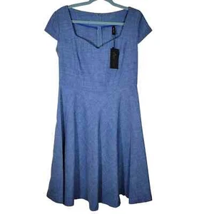 Laura Bettini Kleid Chambray XL 50s Pin Up Rockabilly Neu mit Etikett Blau Flachs Baumwolle - Bild 1 von 6