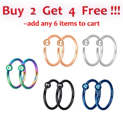 2pcs Captive Bead Ring 316L Steel Septum Nose Hoop Rings Earrings Piercing 20G - Image 1 of 4