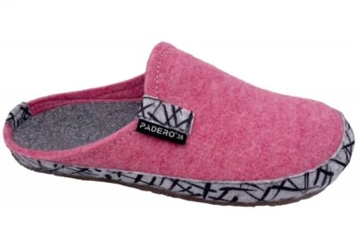 PADERO Hausschuhe TONI-Striped Rosa warme Wollfilz Pantoffeln