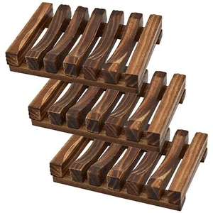 Self Draining Soap Dish Holder/ Tray, 3 Pcs Natural Wooden Soap Saver - Picture 1 of 7