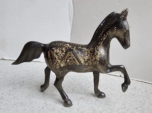 Vintage Ornate Brass Horse Pony Hand Etched Figure Sculpture Art Gold - Picture 1 of 12