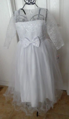 NWT BONNIE JEAN White Easter Ring Wedding Flower Girl Dress Size 14 Sleeve 3/4 - Image 1 of 4