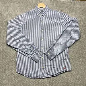 Abercrombie Fitch Muscle Button Down Mens Sz XL Blue White Stripe Casual Shirt - Picture 1 of 6