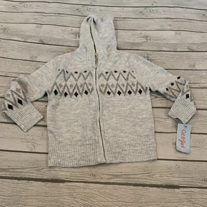 Cat & Jack Girl's XS 4/5 Sweater Acrylic Hoodie Fair Isle Gray Zip Cardigan New - Picture 1 of 11