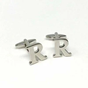 Personalized Initial Letter Monogram Men's Silver Cufflinks 14k White Gold Over - Picture 1 of 3