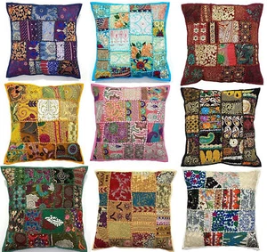 Indian Handmade Khambodia Patchwork Cushion Cover Decor Sofa Pillow Case 16" - Picture 1 of 12