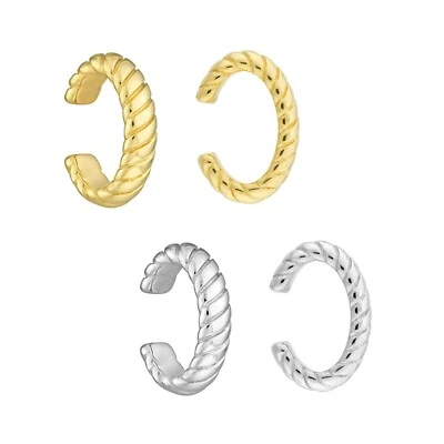 Twisted Ear Cuff No Piercing Cartilage Earrings Solid 14K Yellow White Real Gold - Image 1 of 3